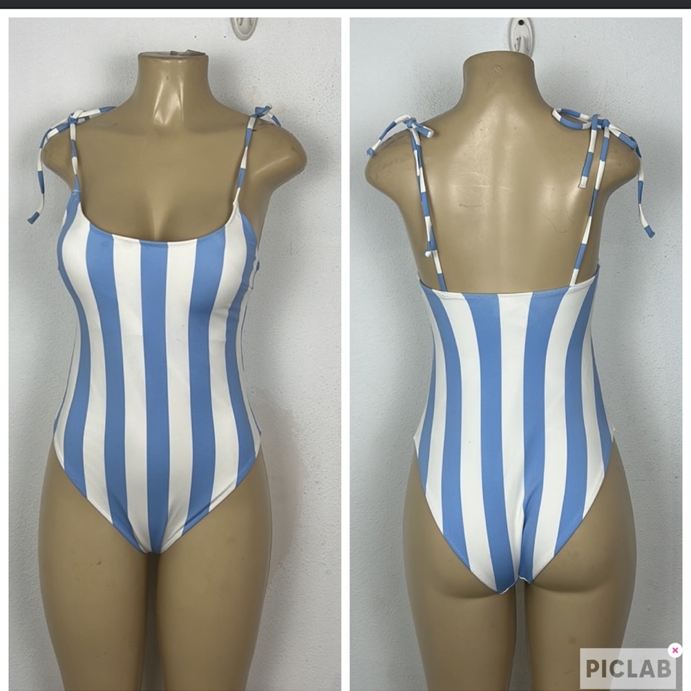 H&M BLUE AND WHITE STRIPE SWIMSUIT SIZE S